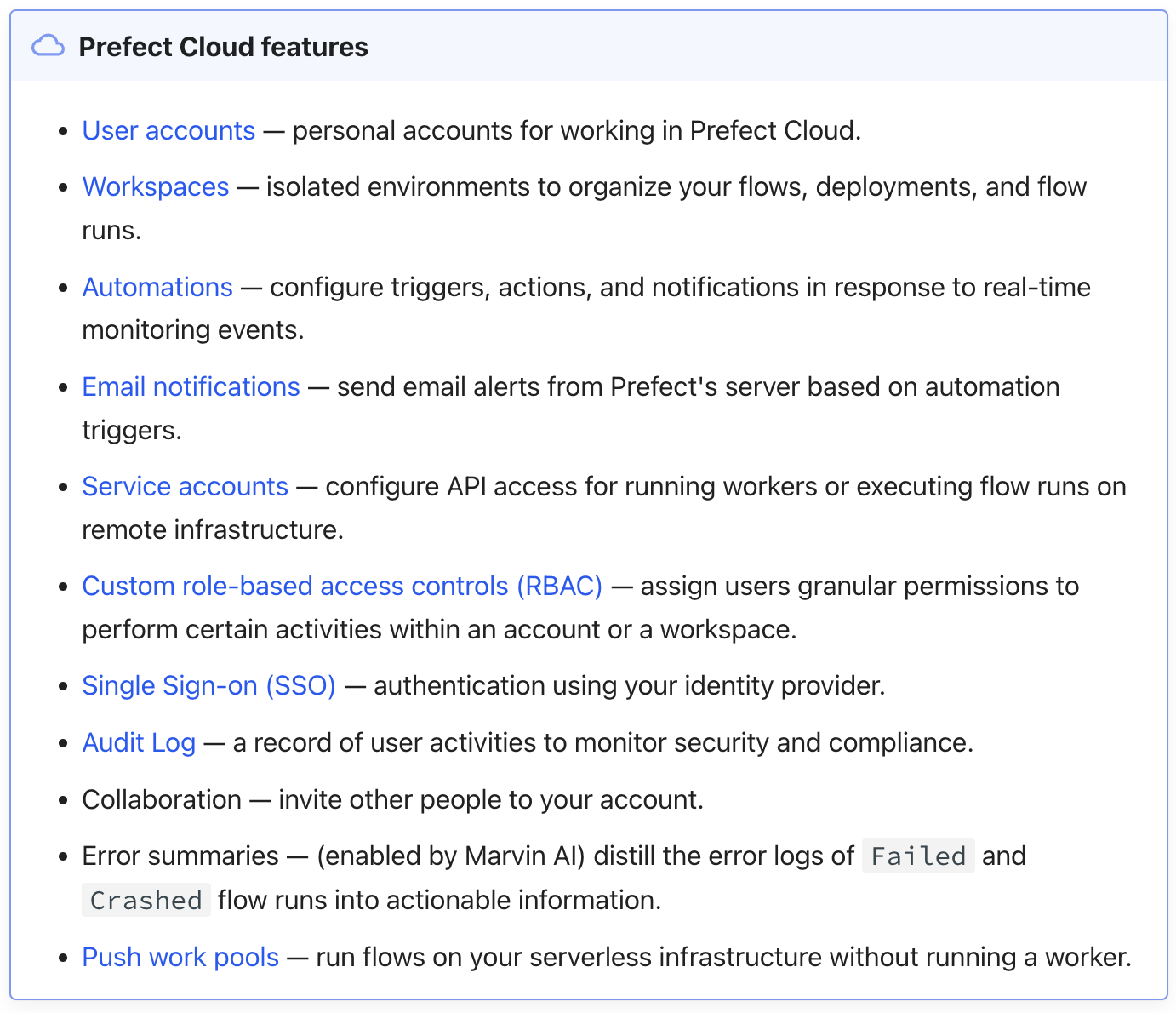 Prefect cloud features Prefect cloud features